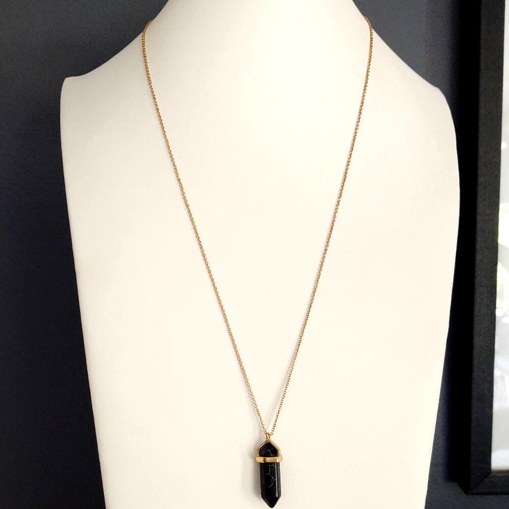 Faux black marble stone pendant necklace